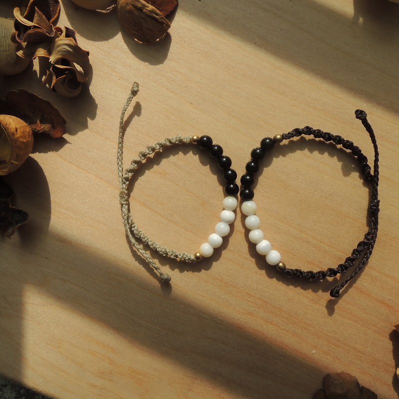 Meet each other / lover's ring / natural stone x Brazilian silk wax wire bracelet - Bracelets - Gemstone Black