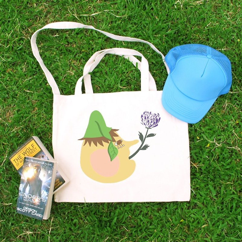 Eat flower illustration horizontal canvas bag - กระเป๋าคลัทช์ - วัสดุอื่นๆ 