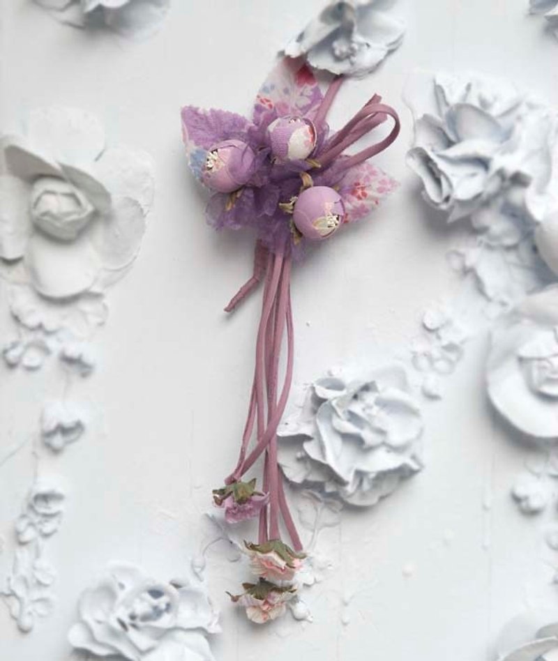 【MITHX】Sakura color, three bud brocade, small side clip brooch, styling hair accessory-purple - เครื่องประดับผม - วัสดุอื่นๆ สีม่วง