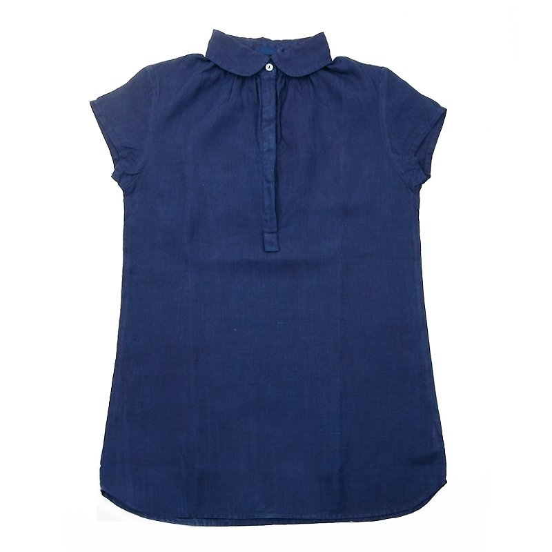 Mushroom mogu / natural dyed linen shirt / Hideaki indigo / vintage - Women's Shirts - Plants & Flowers Blue
