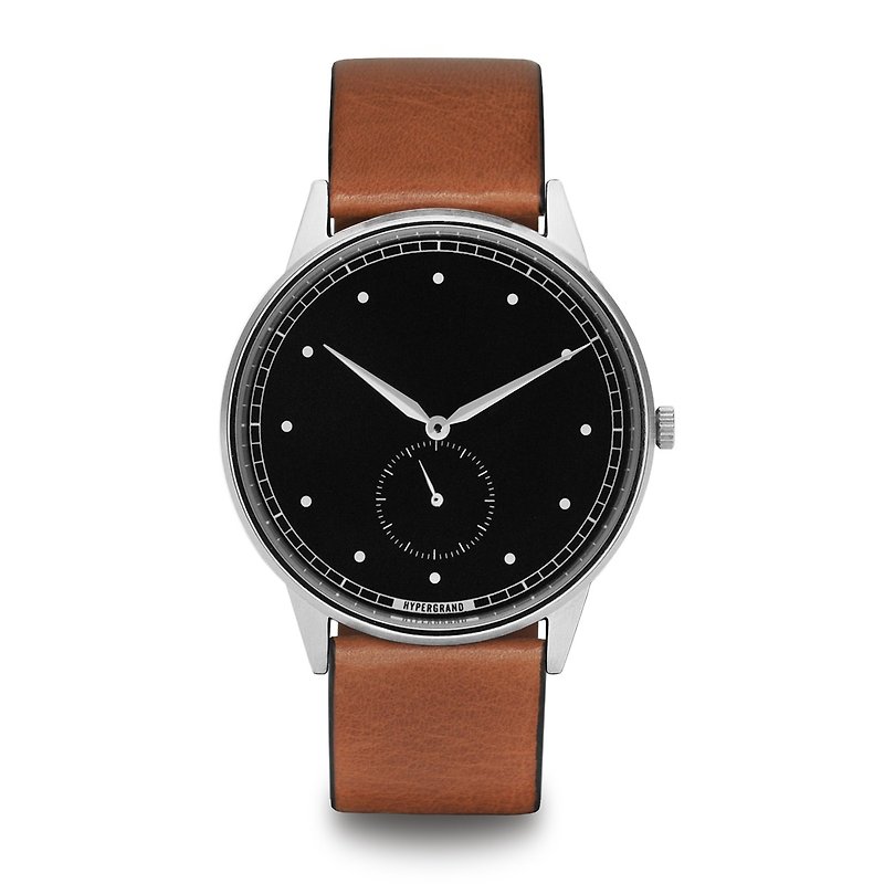 HYPERGRAND-Small Seconds Series- Silver Black Dial Honey Leather Watch - นาฬิกาผู้ชาย - หนังแท้ สีนำ้ตาล