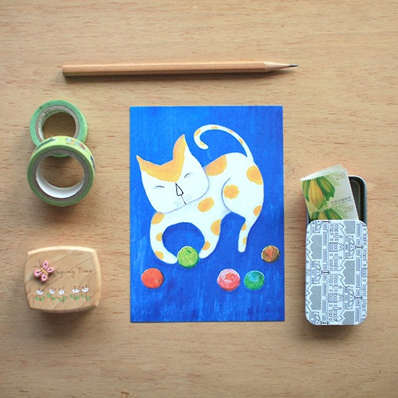 明信片 ∣ 毛線球貓 - 卡片/明信片 - 紙 藍色