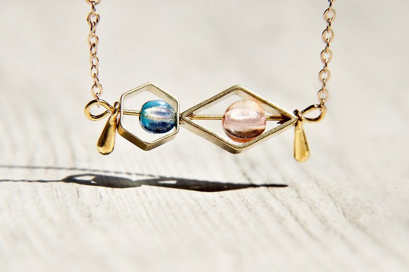 / Simple sense / Bronze French short-long chain necklace - Gradient universe - สร้อยคอยาว - แก้ว หลากหลายสี