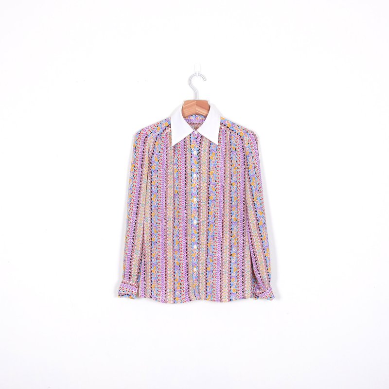 [Eggs] colorful vintage botanical garden of white-collar vintage shirt printing - เสื้อเชิ้ตผู้หญิง - วัสดุอื่นๆ หลากหลายสี