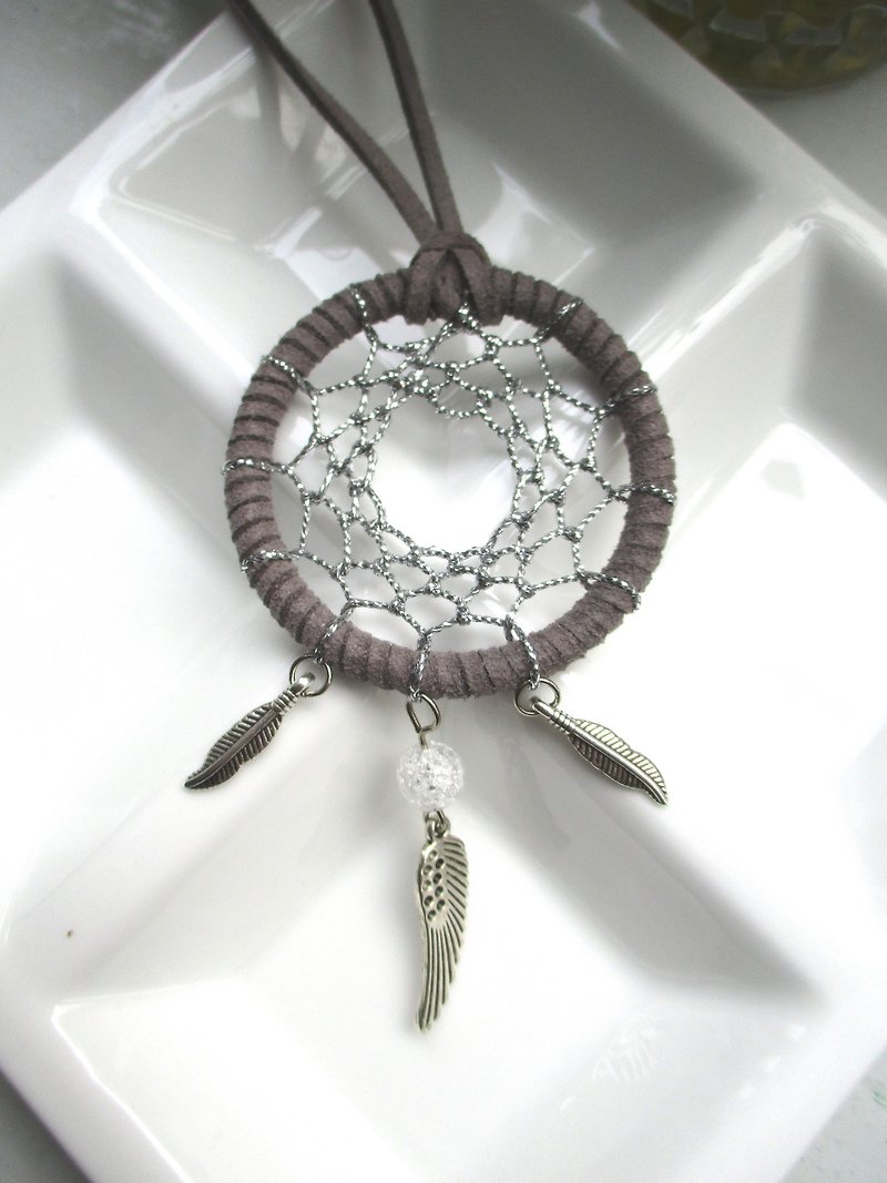Small kite - Dreamcatcher Necklace - low key light gray - Necklaces - Other Materials Gray