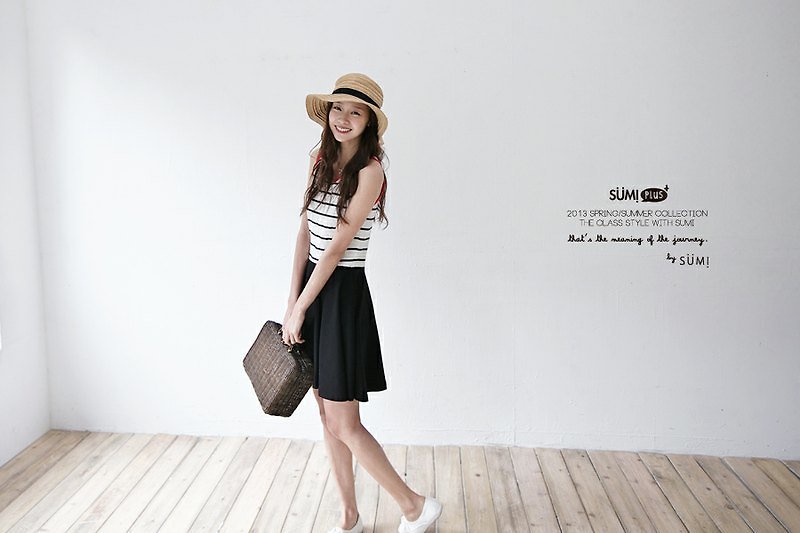 ▤SUMI PLUS + series Cotton Stripe Dresses ▤3SF050_ black / red - One Piece Dresses - Cotton & Hemp Black