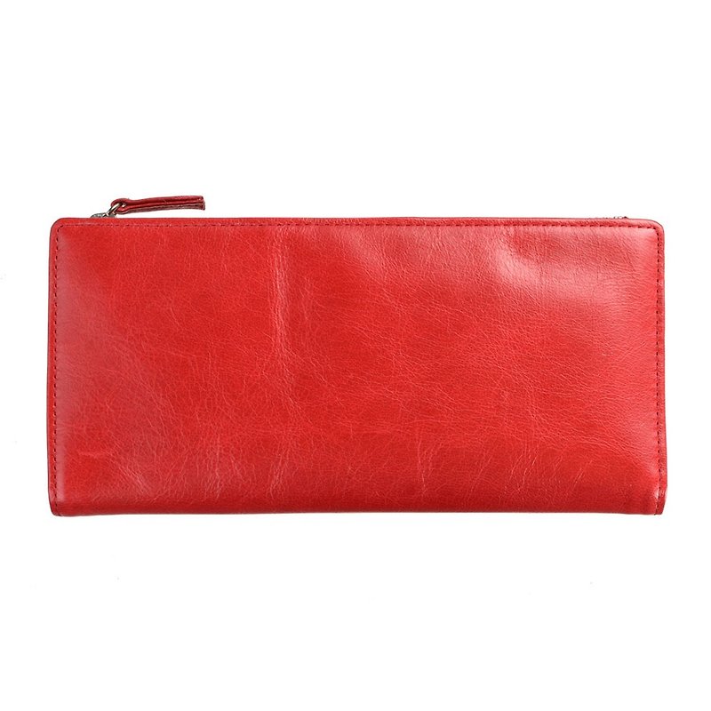 【Seasonal Sale】DAKOTA Long Clip_Red / Red - กระเป๋าสตางค์ - หนังแท้ สีแดง