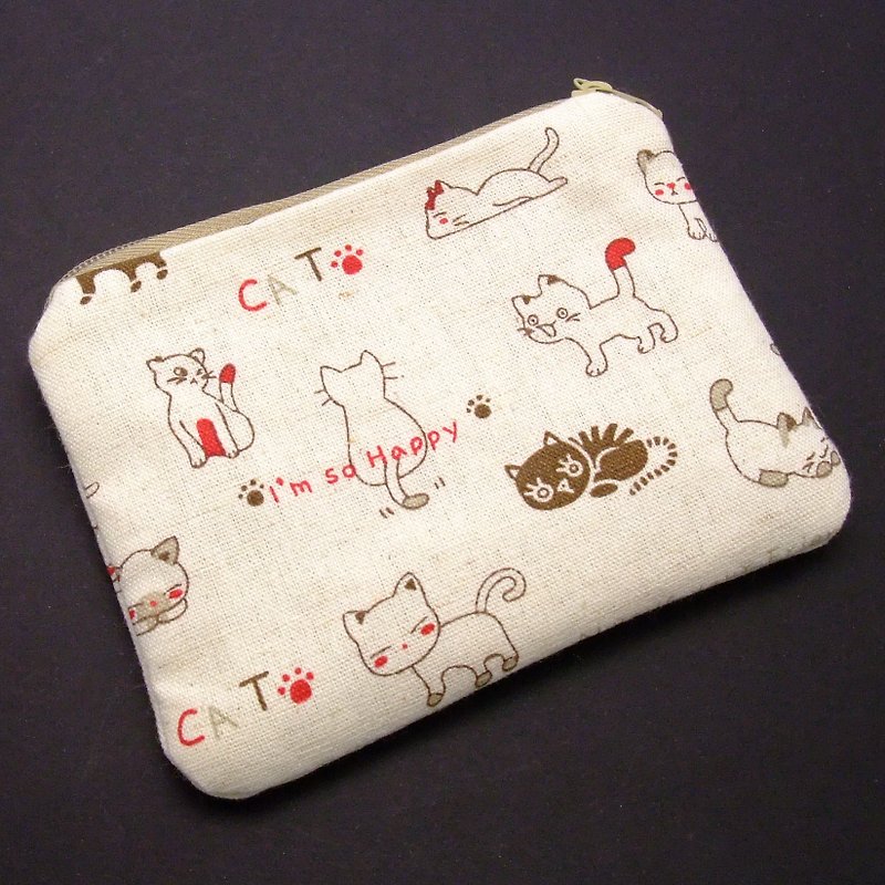 Zipper pouch / coin purse (padded) (ZS-73) - กระเป๋าใส่เหรียญ - ผ้าฝ้าย/ผ้าลินิน สีนำ้ตาล