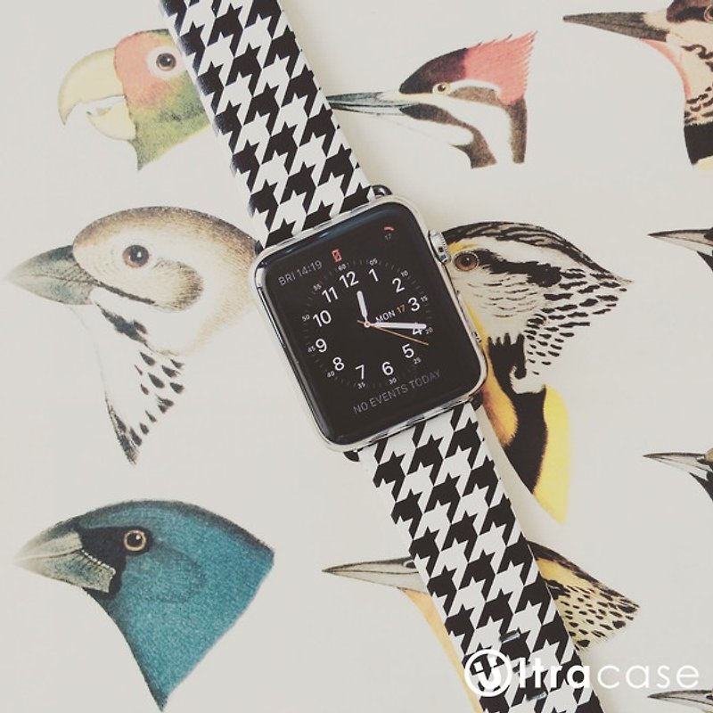 Apple Watch Series 1 - 5 Fitbit 用レザー時計バンドにハウンドトゥース プリント - その他 - 革 