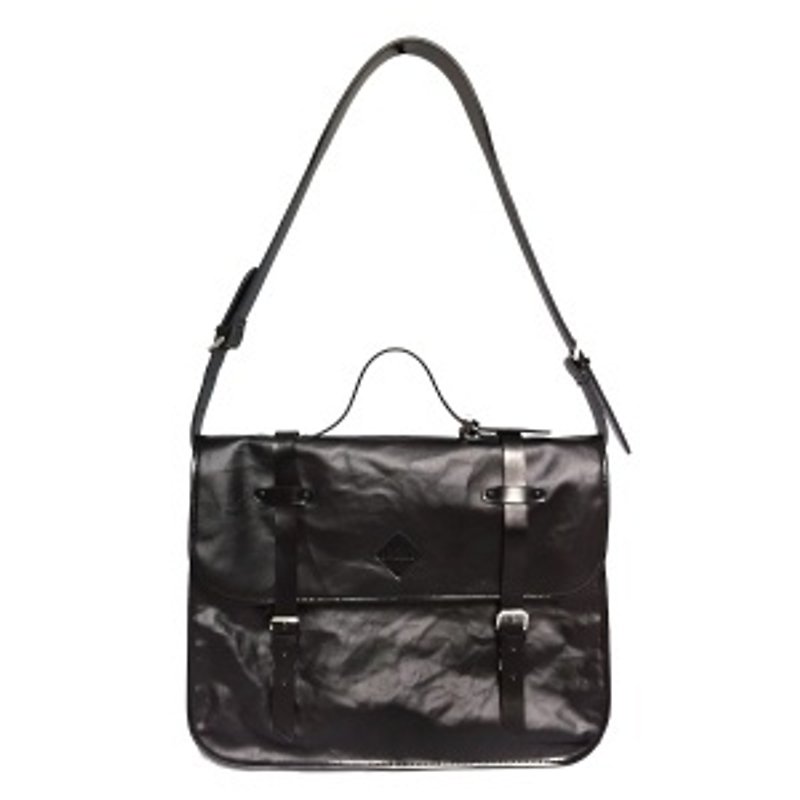 New Vintage New Classic Retro Bag - Black Waterproof x Leather Decadent Wrinkle Handbag / Side Bag / Backpack - กระเป๋าแมสเซนเจอร์ - หนังแท้ สีดำ