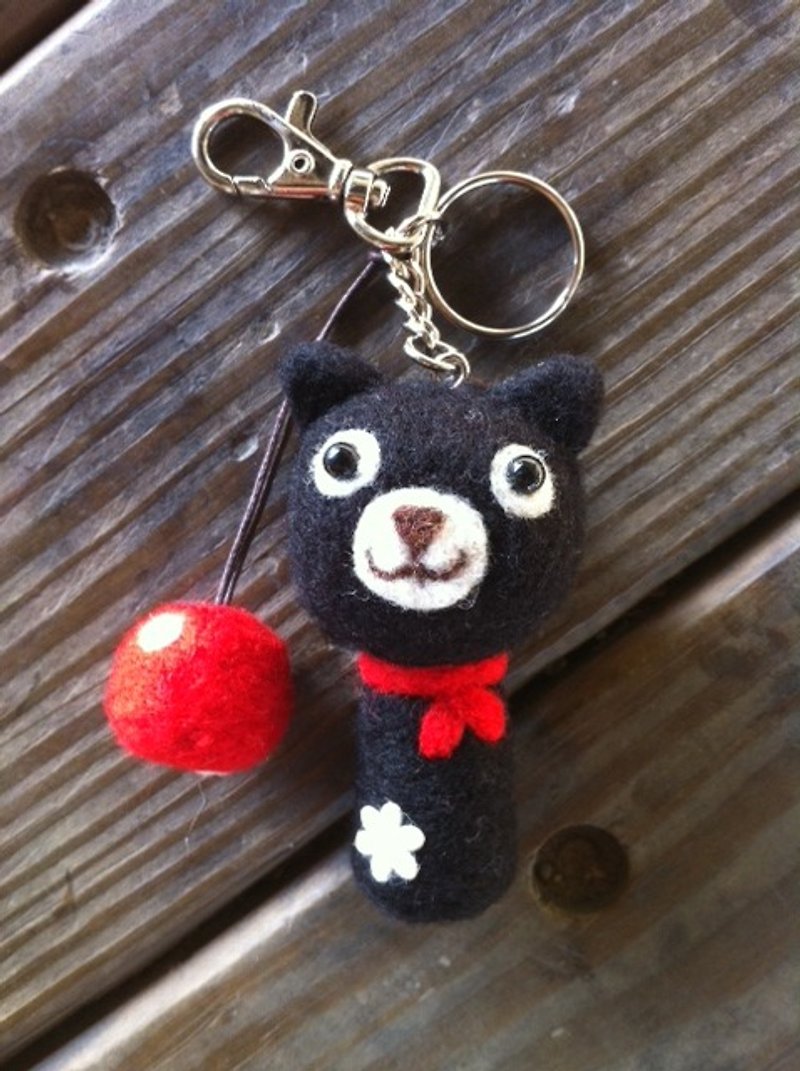 大眼黑貓 - 鑰匙圈/鑰匙包 - 羊毛 黑色