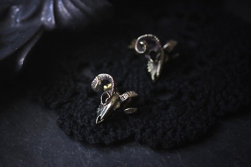defy Goat Skull Stud Earrings By Defy / Goat Skeleton Jewelry /