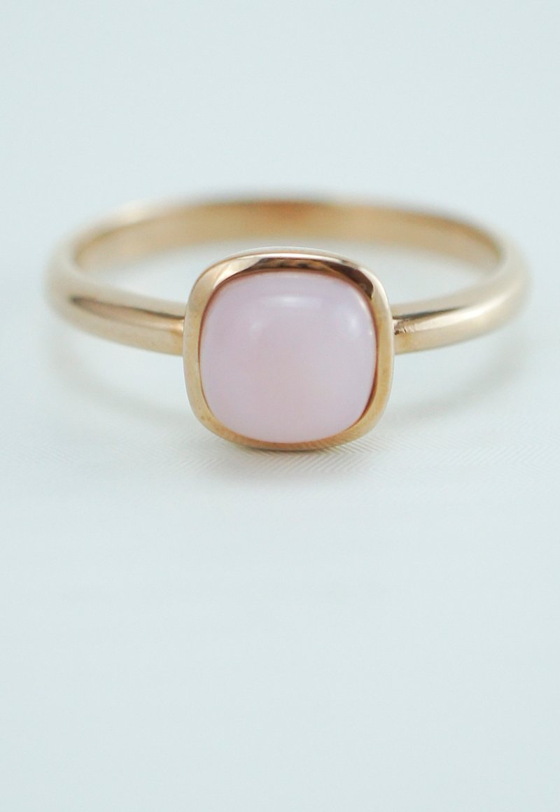 小小糖果 - 6mm 枕形卜面粉紅蛋白石純銀電18K 玫瑰金戒指 - 戒指 - 寶石 粉紅色