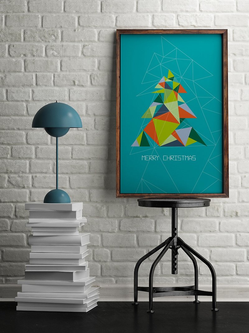 ロココストロベリーウェルキン手作りクリスマスナイトスモールグッド幸運な手作りポストカード-幾何学的な青いクリスマスツリー67 - カード・はがき - 紙 