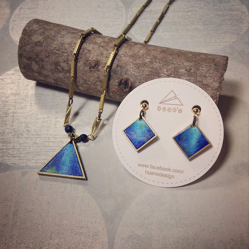 Blue Galaxy- handmade leather necklace and earrings - Necklaces - Genuine Leather Multicolor