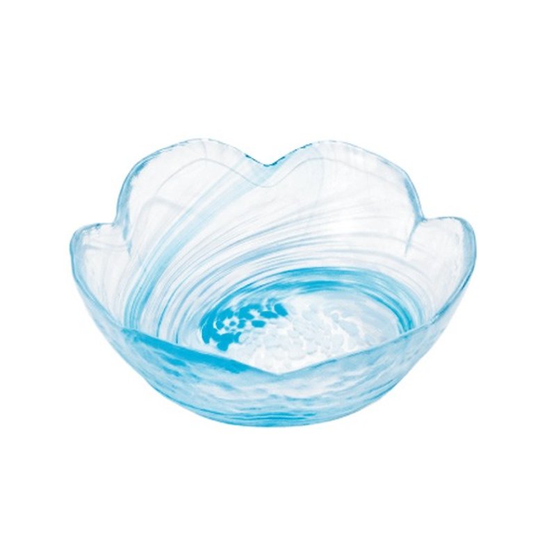 13.7cm [MSA] Japanese hand-made tray (sky blue) color plate glass Japan Tsugaru Japanese Wobble - Small Plates & Saucers - Glass Blue