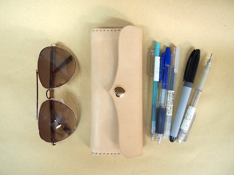手縫皮革個性筆袋（原色） 筆盒 眼鏡袋 雜物包 手工 真皮 - 鉛筆盒/筆袋 - 真皮 咖啡色