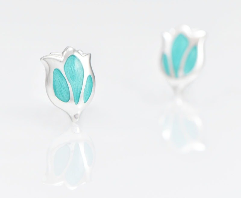 Clear product-tulip earrings-lake green (single) - Earrings & Clip-ons - Other Metals Multicolor