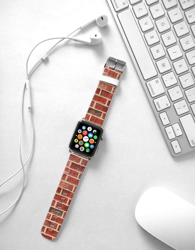 Wall RApple Watch Series 1 , Series 2, Series 3 - ed Brick Watch Strap Band for Apple Watch / Apple Watch Sport - 38 mm / 42 mm avilable - สายนาฬิกา - หนังแท้ 
