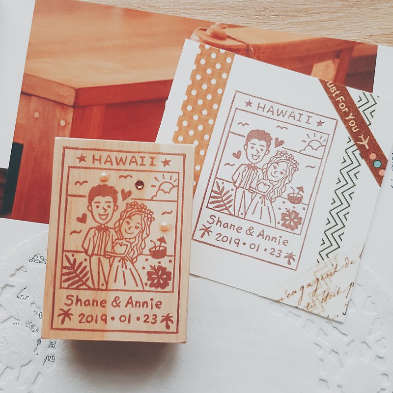 Handmade Rubber Stamp-Polaroid Seaside Wedding Stamp 5X7cm - Wedding Invitations - Rubber Pink