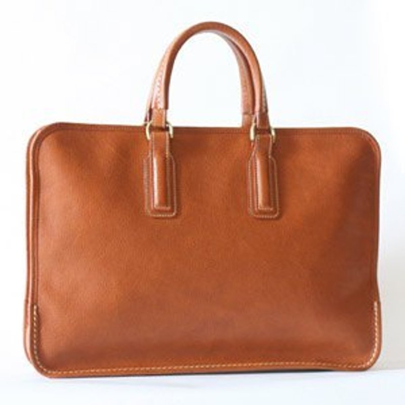 Hand-made custom Italian Napa leather briefcase (can be customized cross-back) - กระเป๋าถือ - หนังแท้ สีนำ้ตาล
