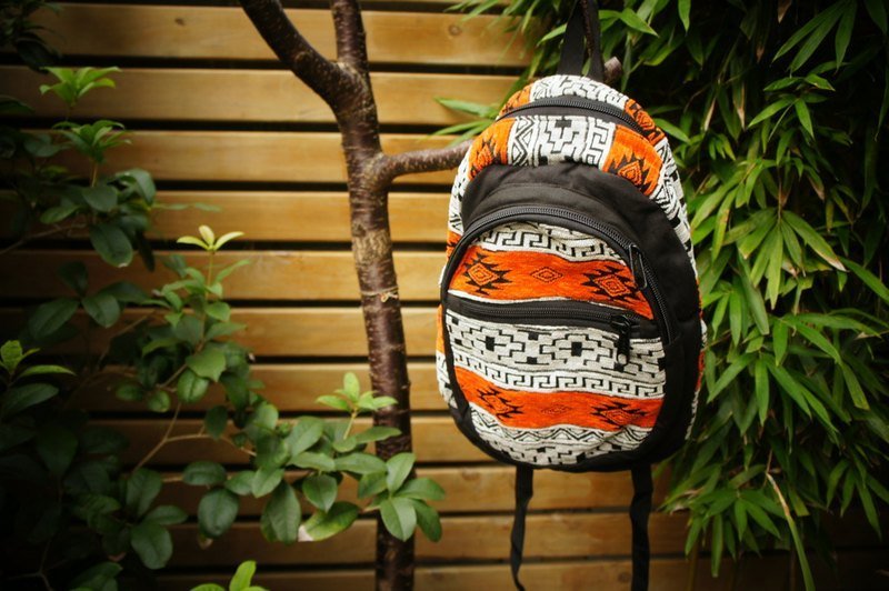 Vista [See and hear], Alfonzo Print Series-Hand-woven Backpack-Inca Sun - กระเป๋าแมสเซนเจอร์ - วัสดุอื่นๆ สีส้ม