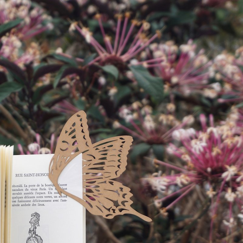 マイマイ動物園-イエロー鳥の蝶大きな切り絵のブックマーク|かわいい動物の癒しの小さなもの文房具のギフト - しおり - 紙 カーキ