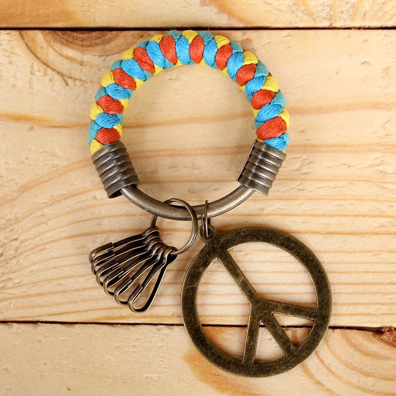 [Na UNA- excellent hand-made] pure hand-woven wax rope hoop key ring (small) 5.3CM / Customized - Charms - Other Metals Multicolor