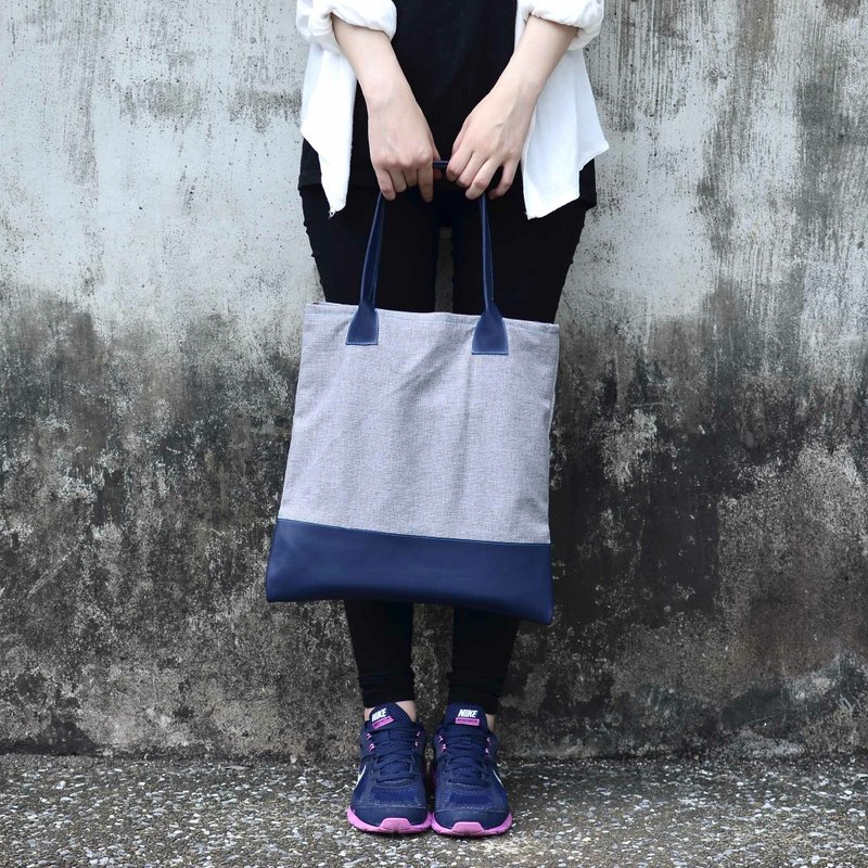 【手工娘子漢】簡單生活的夢想家 TOTE 皮革托特包 拼接 - Handbags & Totes - Genuine Leather Blue