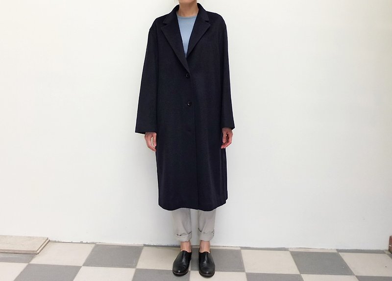 Anvers Coat navy blue single-breasted cashmere hand-stitched double-sided wool coat multicolor customized - เสื้อแจ็คเก็ต - ขนแกะ 