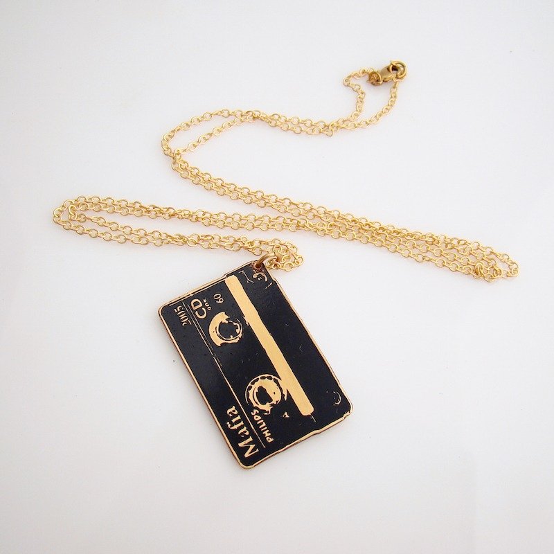 Cassette tape pendant in brass with and enamel  color ,Rocker jewelry ,Skull jewelry,Biker jewelry - Necklaces - Other Metals 