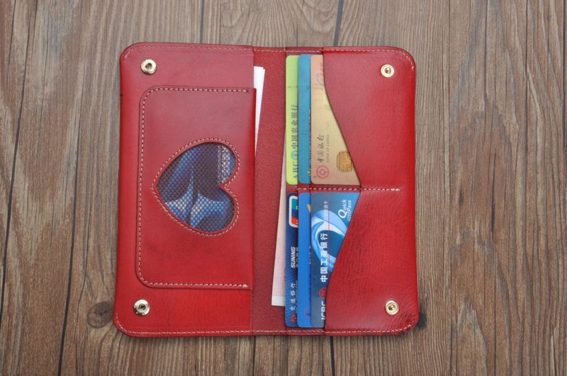 Handmade vegetable tanned leather cowhide ultra-multi-card bit long wallet bills bit color - กระเป๋าสตางค์ - หนังแท้ 