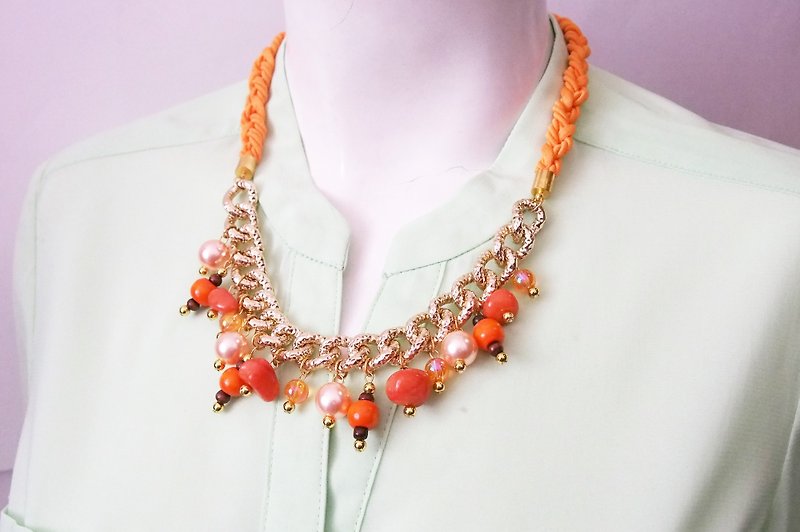 statement necklace - rope necklace - wedding in orange - orange necklace - bridesmaid gift - orange jewelry - สร้อยคอ - วัสดุอื่นๆ สีส้ม