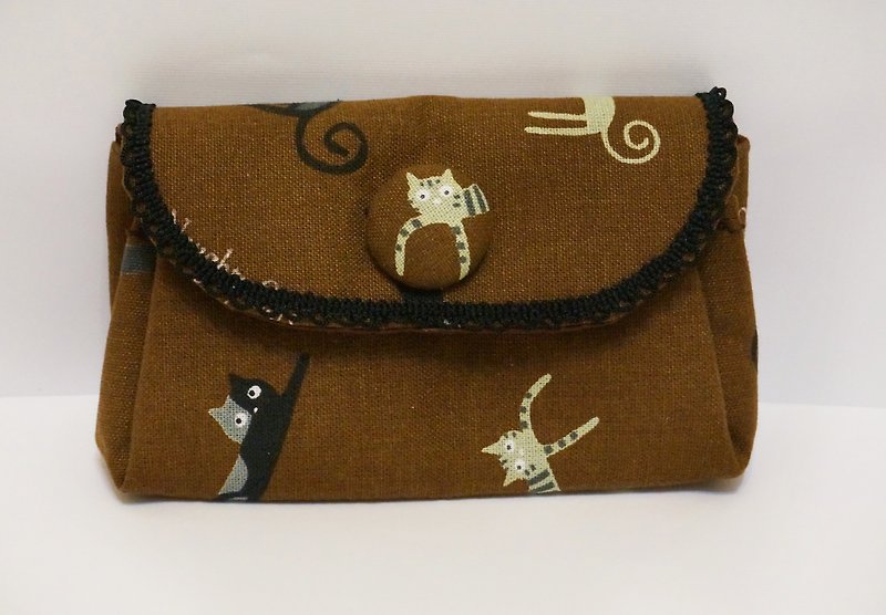 Cat meow debris bag purse with 000 packets cloth clip - Coin Purses - Other Materials Brown