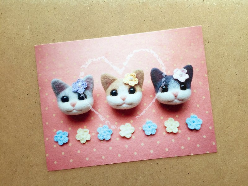 Petwoolfelt Postcard02-Three Little Cats - Cards & Postcards - Paper Multicolor