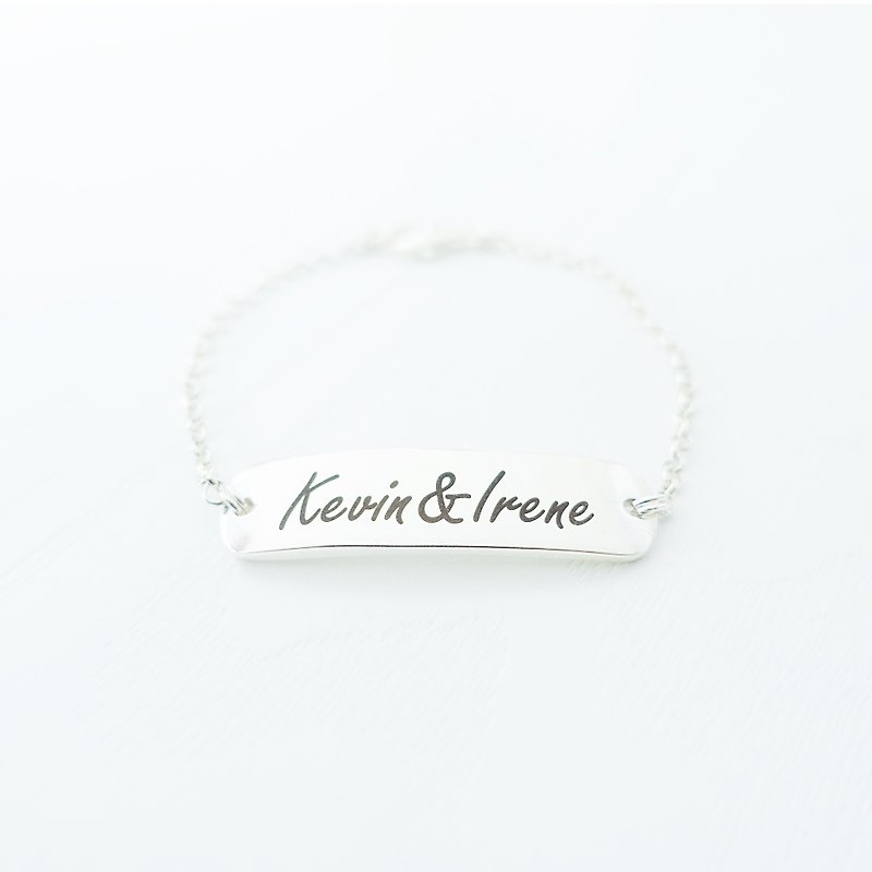 YOUR NAME- Engraving Silver Chain Bracelet Valentine Friendship - สร้อยข้อมือ - วัสดุอื่นๆ ขาว