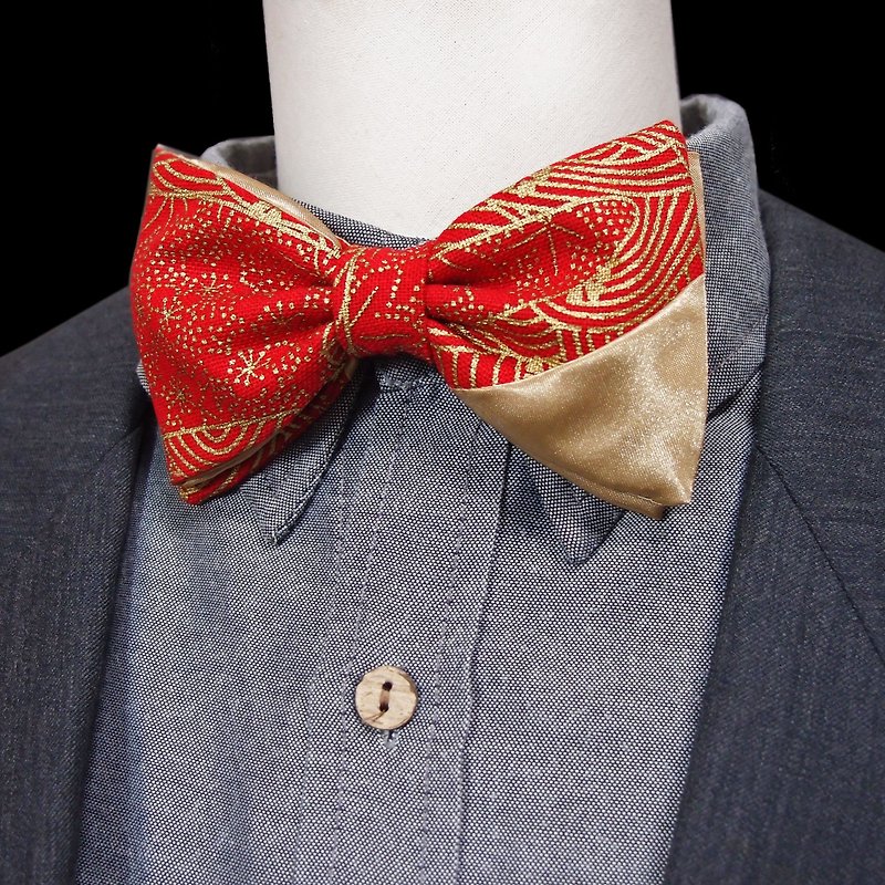 中國風紅金藤花 領結 Bow tie-雙面可用 - 煲呔 - 其他材質 紅色