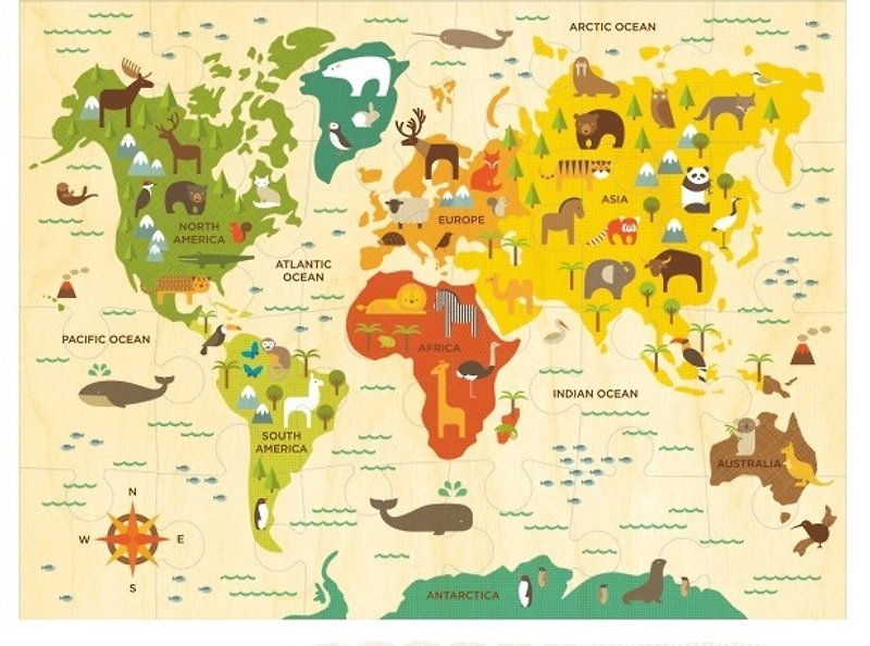 American petitcollage floor puzzle - world map - Kids' Toys - Paper Multicolor