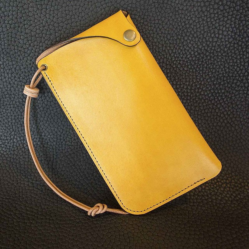 isni[leather rope phone case] yellow design/applicable within 5.2-inch phone,handmade leather - Phone Cases - Genuine Leather Yellow
