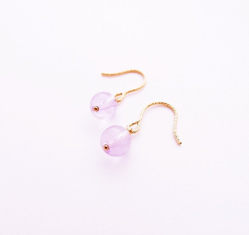 Pink Round Q Bomb Natural Lavender Pale Amethyst Earrings Wild Customize Gift Natural Stone Jewelry 14K GF Crystal - Earrings & Clip-ons - Gemstone Purple