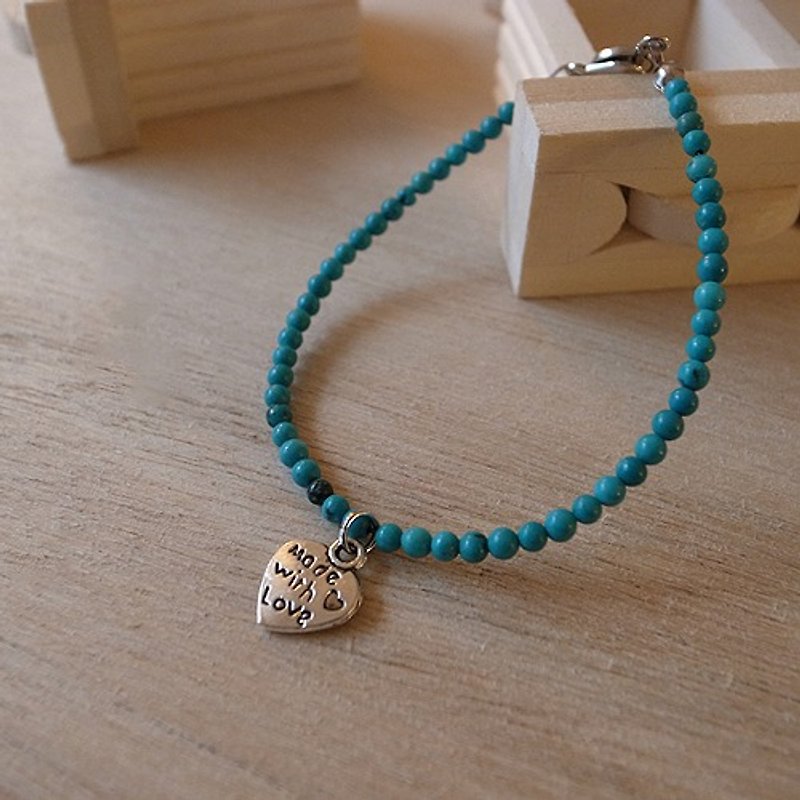 ☽ Qi Xi hand for ☽ [07168] 3mm blue green turquoise bracelet Love series - Metalsmithing/Accessories - Other Materials Green
