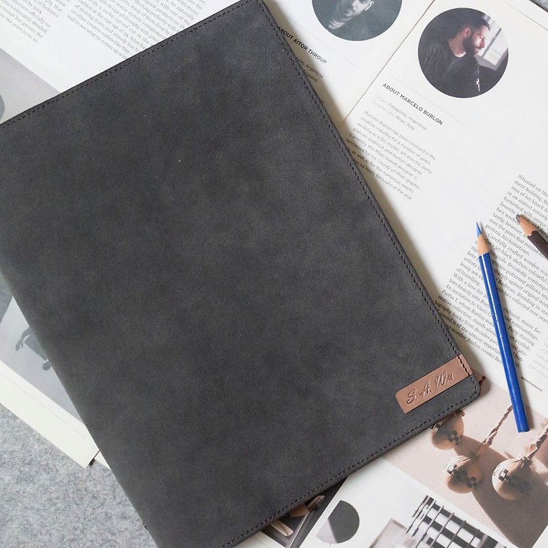 Leather loose-leaf book (without buckle) + L clip gray suede + logs of various sizes customized - สมุดบันทึก/สมุดปฏิทิน - หนังแท้ หลากหลายสี