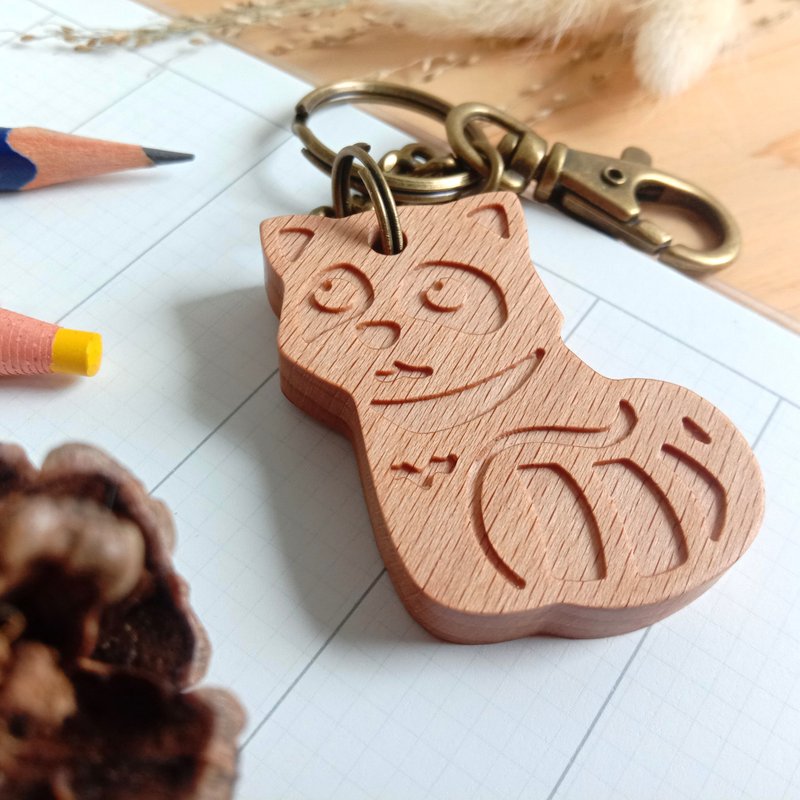 Raccoon Wooden Keychain - Customized Engraving - [Cute Animal Series] - Keychains - Wood Brown