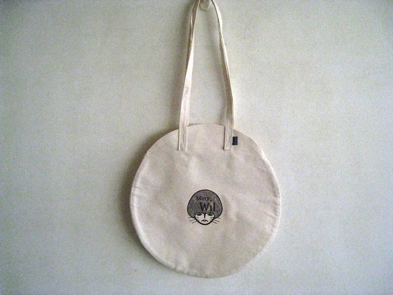 MaryWil圓形小文青環保袋-LOGO貓頭包 - 側背包/斜孭袋 - 其他材質 白色