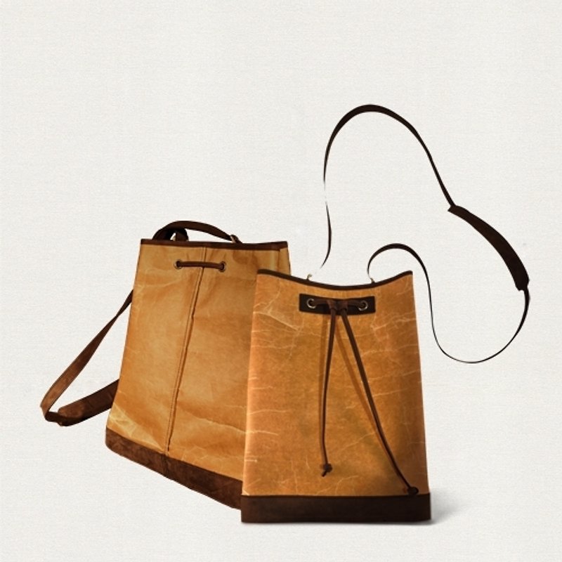 ADOLE │ wax pattern cloth antique leather - beam port Shuitong - Messenger Bags & Sling Bags - Genuine Leather Brown