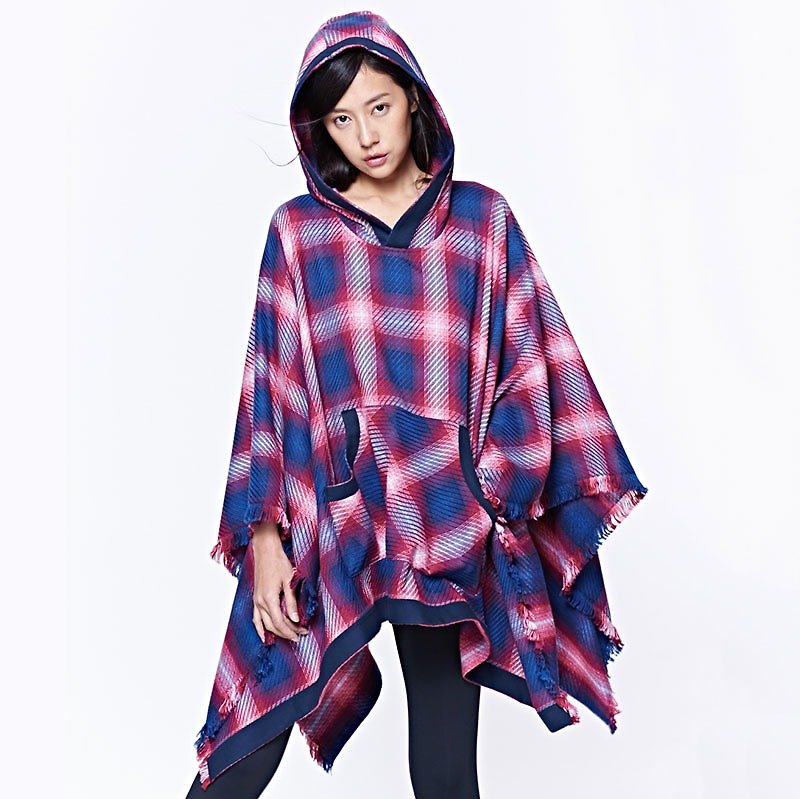 CA Oracle Cape plaid inner bristles handmade cloak red grid - Women's Casual & Functional Jackets - Other Materials Red