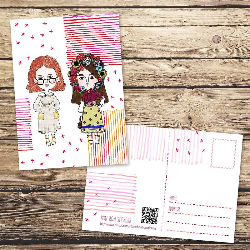 postcard - Little village girls - การ์ด/โปสการ์ด - กระดาษ 