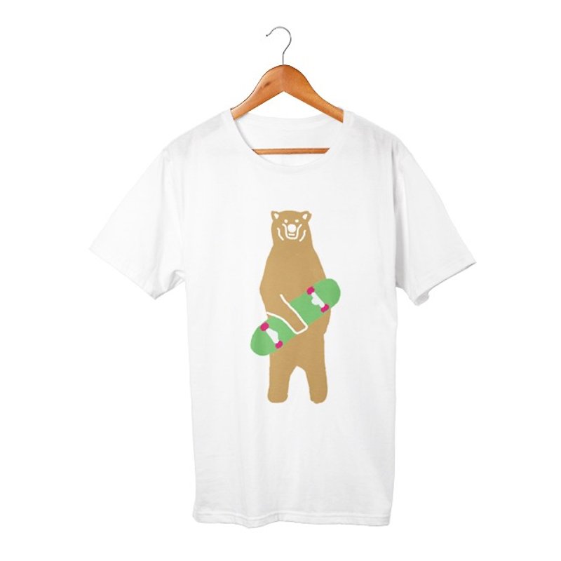 Skate Bear # 5 T-shirt - เสื้อฮู้ด - ผ้าฝ้าย/ผ้าลินิน ขาว