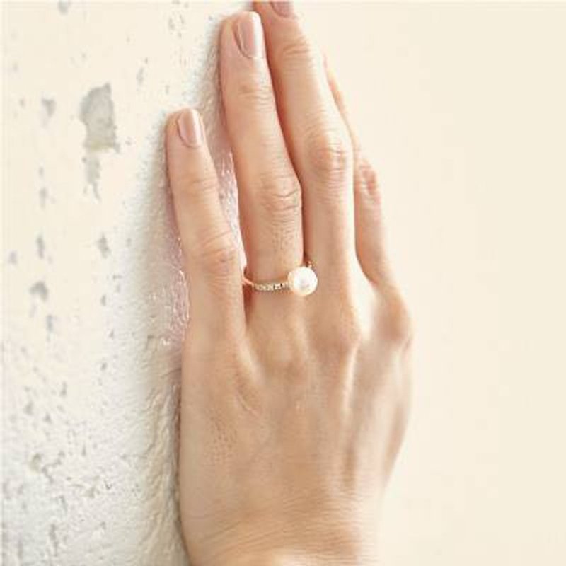 Ring K10YG, diamond and freshwater pearl petit jewelry ring FirstR01 - แหวนทั่วไป - โลหะ สีทอง