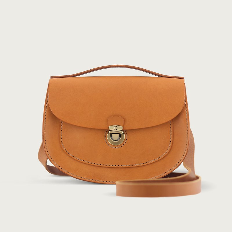 Single Button Saddle Bag/Side Bag/Shoulder Bag--Camel Yellow - Messenger Bags & Sling Bags - Genuine Leather Orange